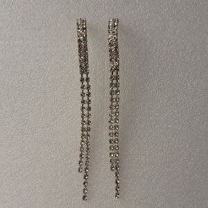 4" Long Rhinestone 2 Strand Dangle Earrings Posts Dripping Elegant Sparkly